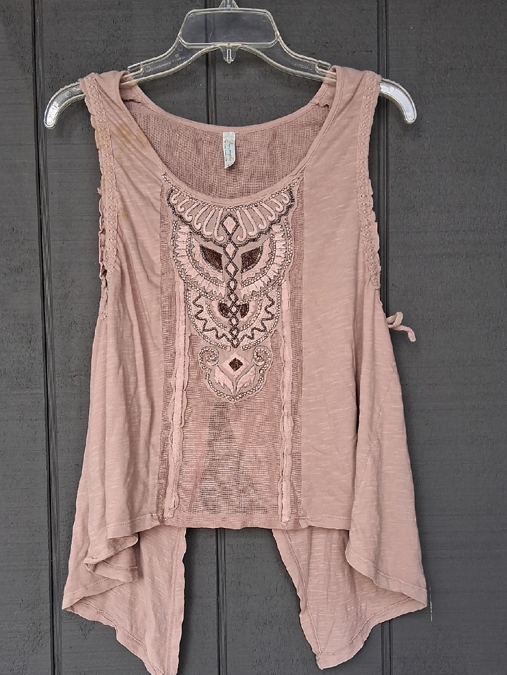 Free People Mauve Embroidered Handkerchief Hem Tank